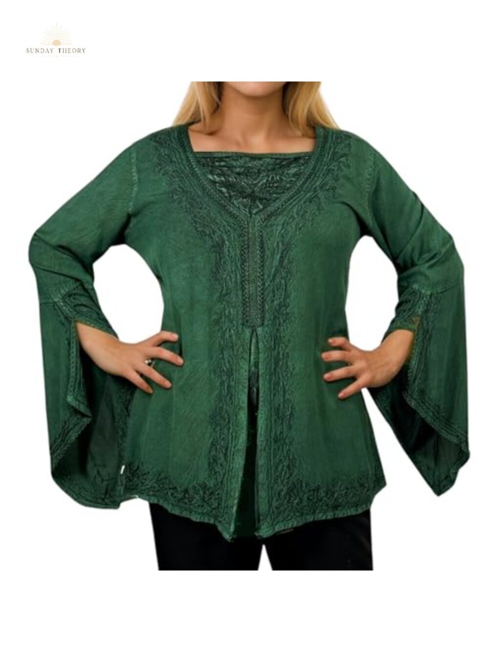 Embroidered Bell Sleeve Boho Tunic Top Renaissance Blouse